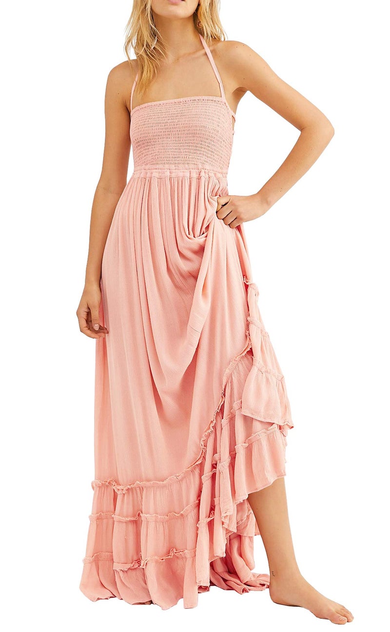 R.Vivimos Womens Summer Boho Sexy Backless Long Dresses (X-Large, Blush) - Image 1